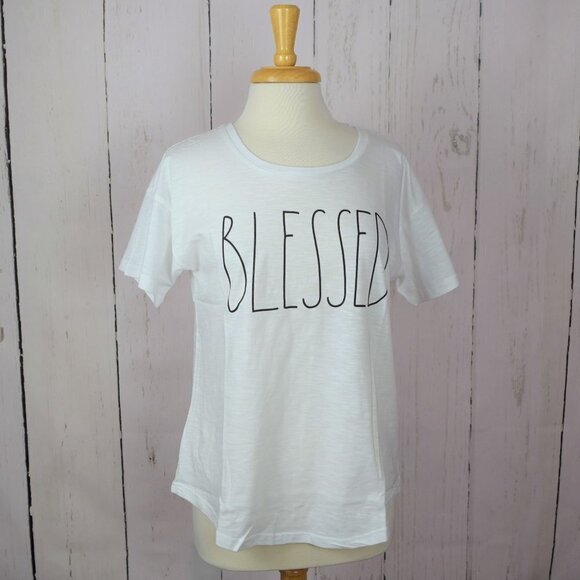 Rae Dunn "Blessed" White T-Shirt Graphic Tee NWT Large L - Picture 3 of 9